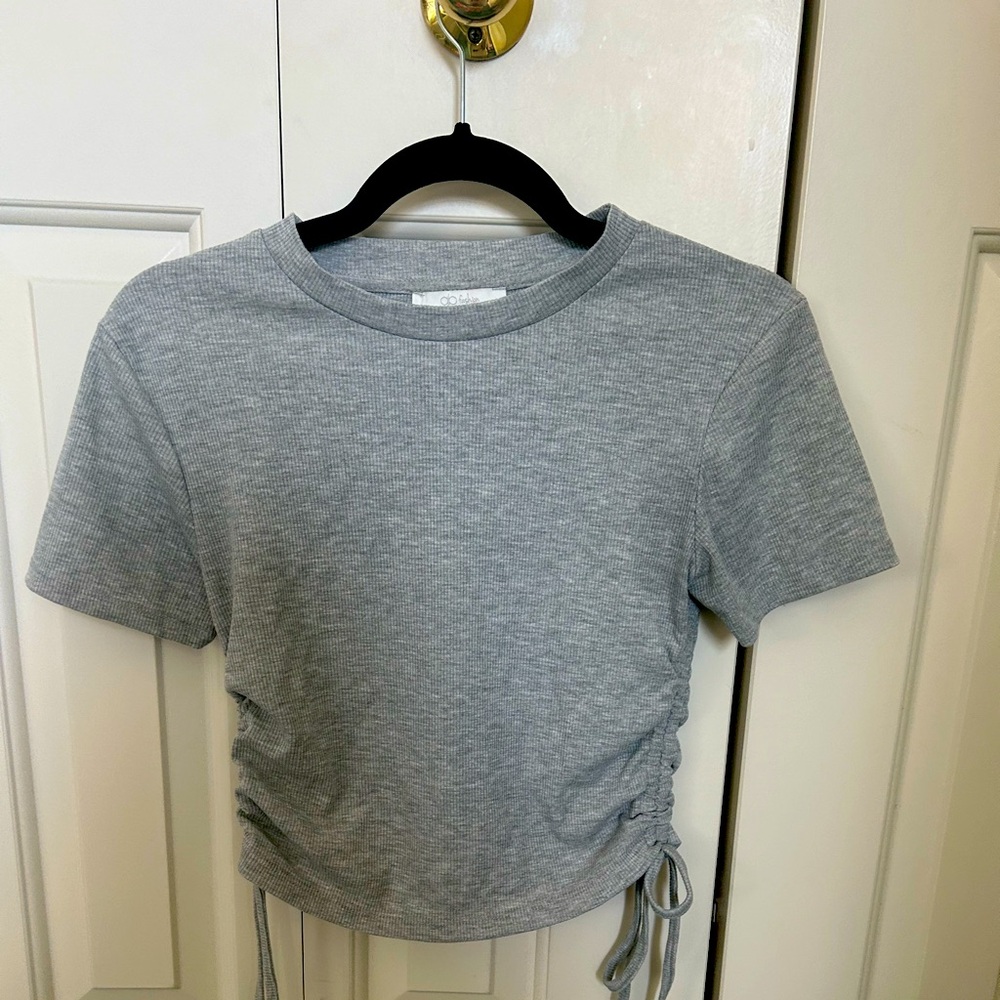 Cinch Tie Side Grey Ribbed Crop